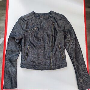 Guess Moto style jacket grey with metallic silver pattern women's size XS